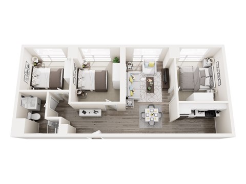 Floor plan for 3 beds, 1 bath, 890 sqft